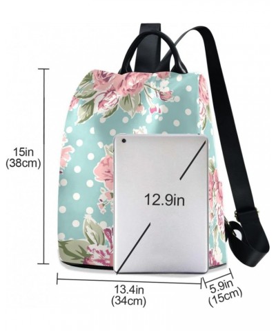 Vintage Flower Polka Dot Polyester Backpack Purse Travel Bag for Women Fashion Back Pack Shoulder Bag $18.40 Backpacks