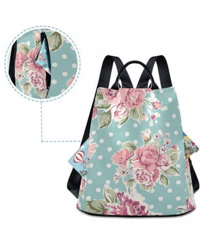 Vintage Flower Polka Dot Polyester Backpack Purse Travel Bag for Women Fashion Back Pack Shoulder Bag $18.40 Backpacks