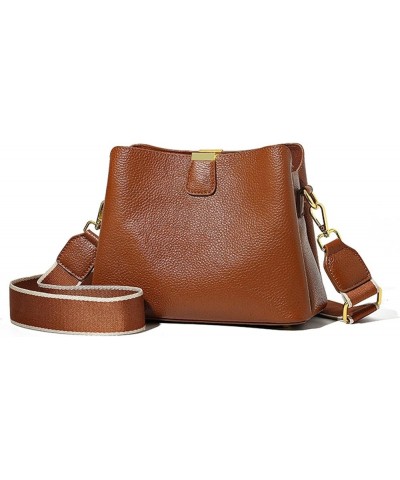 Genuine Leather Women Bucket Shoulder Bag Female Handbag Wide Strap Ladies Crossbody Bags Cowhide Totes Bag for Women (Color ...