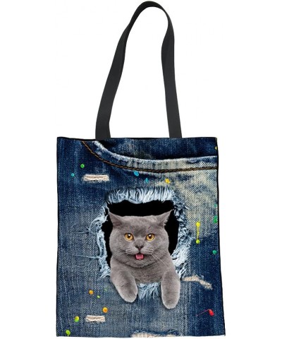 Women Canvas Cat Tote Bag Cat Print Bag Cat Graphic Shoulder Bag Hobo Crossbody Handbag Casual A18 $8.99 Totes