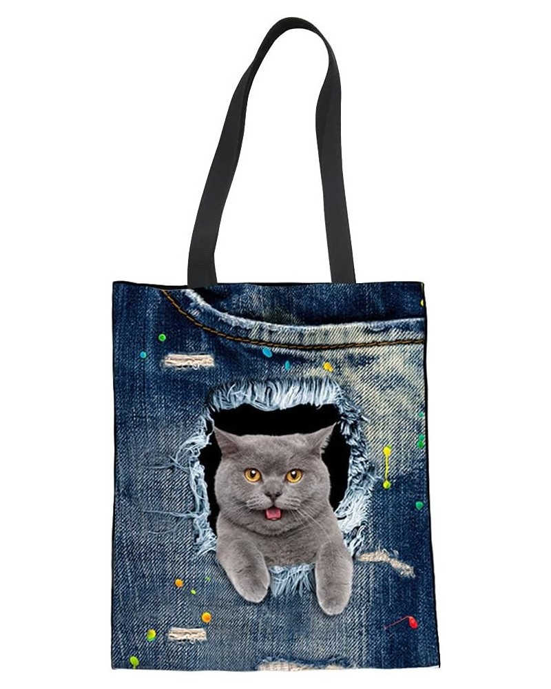 Women Canvas Cat Tote Bag Cat Print Bag Cat Graphic Shoulder Bag Hobo Crossbody Handbag Casual A18 $8.99 Totes