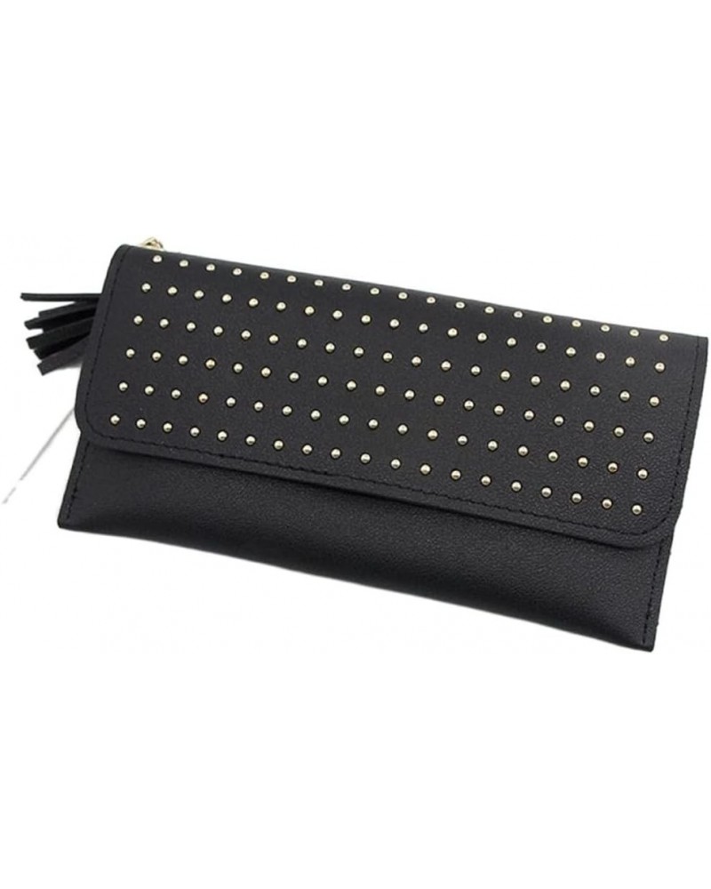 Wallet Studded Wallet Zipper Coin Purse Rivet Wallet New Long Wallet Card Document Holder-Red (Color : Red) Black $43.36 Wallets