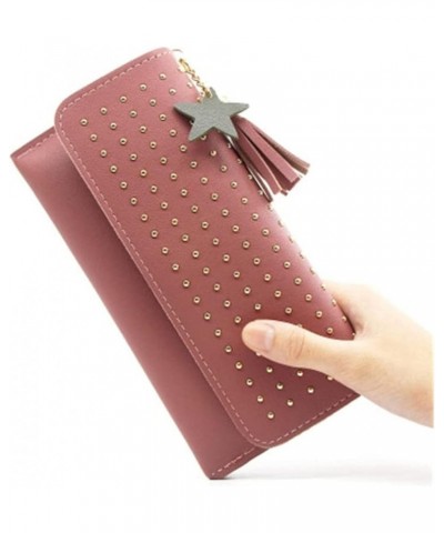 Wallet Studded Wallet Zipper Coin Purse Rivet Wallet New Long Wallet Card Document Holder-Red (Color : Red) Black $43.36 Wallets