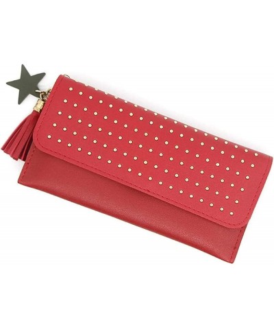 Wallet Studded Wallet Zipper Coin Purse Rivet Wallet New Long Wallet Card Document Holder-Red (Color : Red) Black $43.36 Wallets