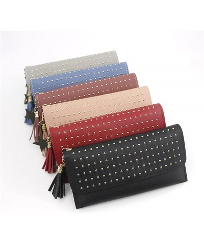 Wallet Studded Wallet Zipper Coin Purse Rivet Wallet New Long Wallet Card Document Holder-Red (Color : Red) Black $43.36 Wallets