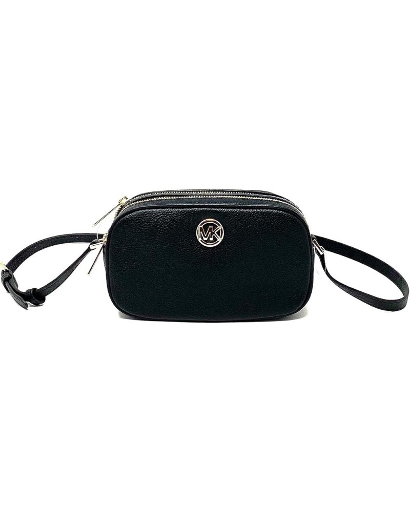 Women's Fulton Double Zip Leather Crossbody Bag Black $49.95 Crossbody Bags