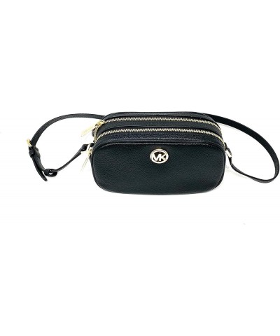 Women's Fulton Double Zip Leather Crossbody Bag Black $49.95 Crossbody Bags