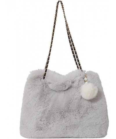 Women Fluffy Crosssbody Bag Soft Versatile Shopping Bag Faux with Pendant Large Capacity Female Fashion Travel Bag Grey $10.5...