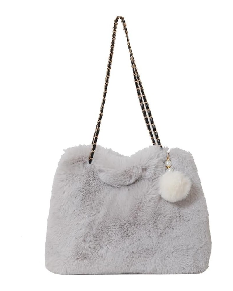 Women Fluffy Crosssbody Bag Soft Versatile Shopping Bag Faux with Pendant Large Capacity Female Fashion Travel Bag Grey $10.5...