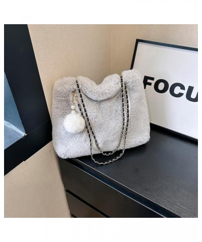 Women Fluffy Crosssbody Bag Soft Versatile Shopping Bag Faux with Pendant Large Capacity Female Fashion Travel Bag Grey $10.5...