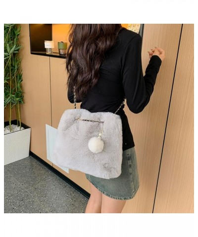 Women Fluffy Crosssbody Bag Soft Versatile Shopping Bag Faux with Pendant Large Capacity Female Fashion Travel Bag Grey $10.5...