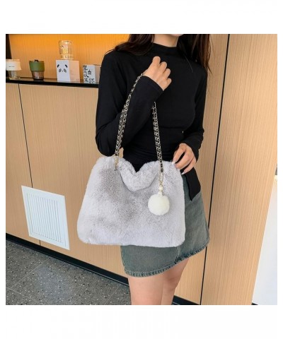 Women Fluffy Crosssbody Bag Soft Versatile Shopping Bag Faux with Pendant Large Capacity Female Fashion Travel Bag Grey $10.5...