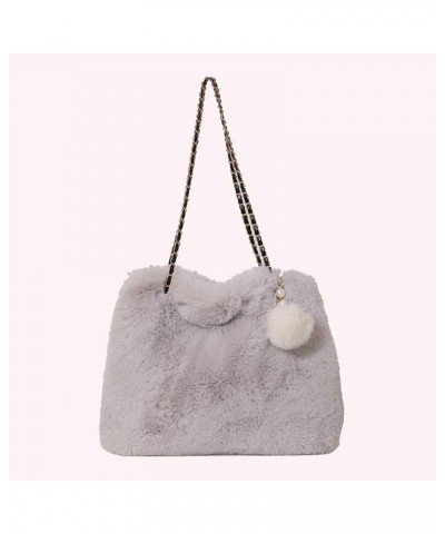 Women Fluffy Crosssbody Bag Soft Versatile Shopping Bag Faux with Pendant Large Capacity Female Fashion Travel Bag Grey $10.5...