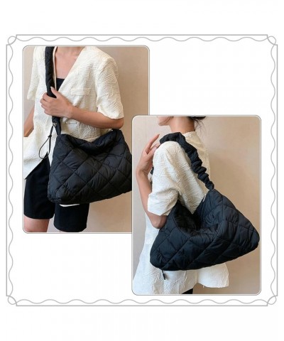 Women Large Puffy Tote Bag Quilted Down Cotton Padding Shoulder Bag Winter Warm Lightweight Handbag with Zip Style 6-black $1...