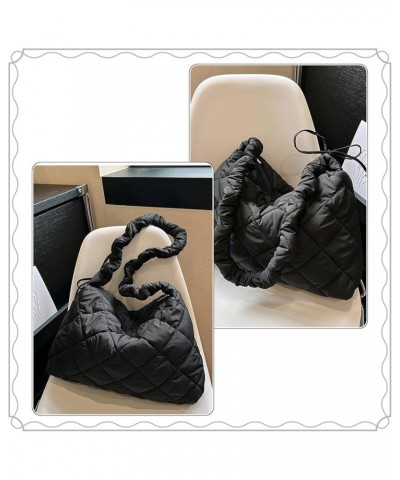 Women Large Puffy Tote Bag Quilted Down Cotton Padding Shoulder Bag Winter Warm Lightweight Handbag with Zip Style 6-black $1...