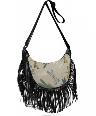 Vintage Dragonfly Fringe Bag for Women Cross Body Bag Tassel Shoulder Bag Satchel $13.50 Crossbody Bags