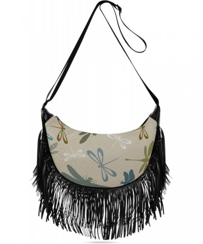 Vintage Dragonfly Fringe Bag for Women Cross Body Bag Tassel Shoulder Bag Satchel $13.50 Crossbody Bags