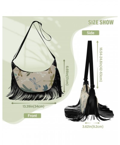 Vintage Dragonfly Fringe Bag for Women Cross Body Bag Tassel Shoulder Bag Satchel $13.50 Crossbody Bags