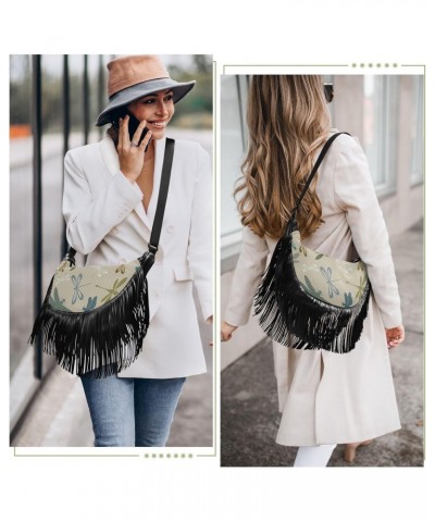 Vintage Dragonfly Fringe Bag for Women Cross Body Bag Tassel Shoulder Bag Satchel $13.50 Crossbody Bags