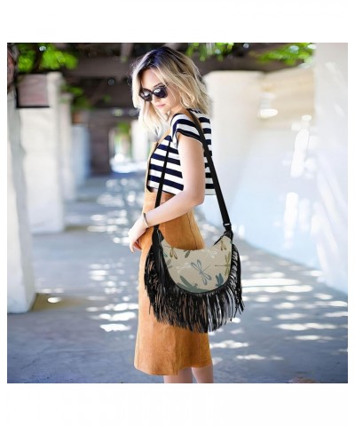 Vintage Dragonfly Fringe Bag for Women Cross Body Bag Tassel Shoulder Bag Satchel $13.50 Crossbody Bags