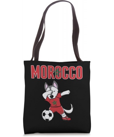 Dabbing Husky Dog Morocco Soccer Fans Jersey Moroccan Flag Tote Bag $13.20 Totes