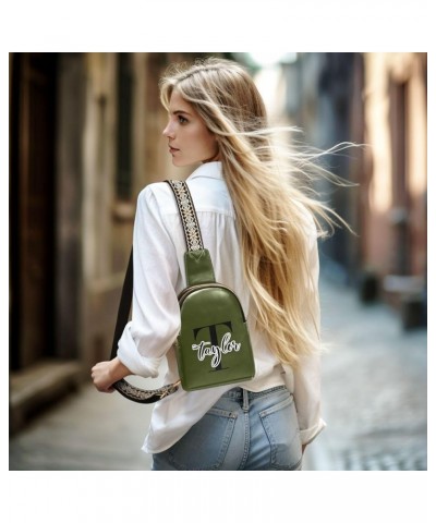 Custom Beige Sling Bag for Women Personalized Leather Crossbody Bags Crossbody Purses Olive Green $19.37 Backpacks