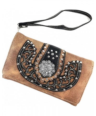 Concealed Carry Floral Embroidery Rhinestone Berry Concho Stud Purse Brown Trifold Wallet Only $15.08 Shoulder Bags