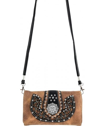 Concealed Carry Floral Embroidery Rhinestone Berry Concho Stud Purse Brown Trifold Wallet Only $15.08 Shoulder Bags