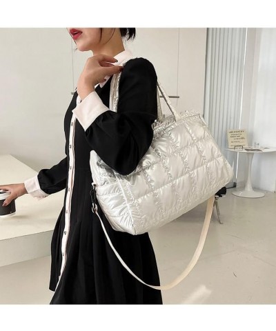 Women Puffer Shoulder Bag Nylon Padded Tote Bag Stylish Crossbody Bag with Wide Adjustable Strap Blue $19.79 Shoulder Bags