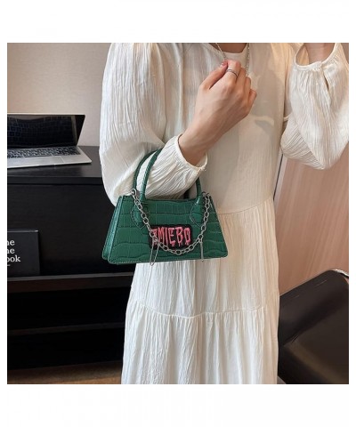 Y2k Crossbody Bag for Women PU Leather Stone Punk Chain Top-handle Bag Fashon Simple Casual Handbags Green $10.61 Handbags