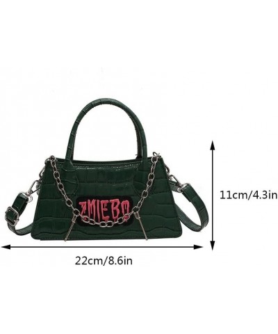 Y2k Crossbody Bag for Women PU Leather Stone Punk Chain Top-handle Bag Fashon Simple Casual Handbags Green $10.61 Handbags