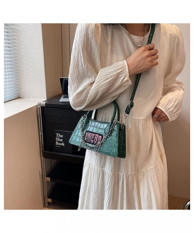 Y2k Crossbody Bag for Women PU Leather Stone Punk Chain Top-handle Bag Fashon Simple Casual Handbags Green $10.61 Handbags