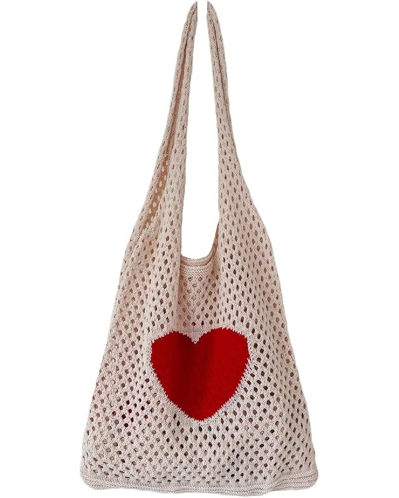 Women Hobo Bag Trendy Star Pattern Knitted Shoulder Bags Mesh Hollow Tote Bag Aesthetic Casual Beach Purse Apricot $13.67 Totes