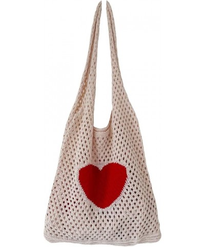 Women Hobo Bag Trendy Star Pattern Knitted Shoulder Bags Mesh Hollow Tote Bag Aesthetic Casual Beach Purse Apricot $13.67 Totes