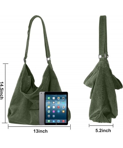 Corduroy Tote Bag for Women Canvas Shoulder Handbags Cute Large Purse 018-light Green $10.56 Totes