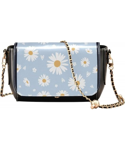 Waterproof PU Leather Shoulder Bag, Flowers Black Black Crossbody Bags for Women Tote Satchel with Chain Strap Daisy Flower C...