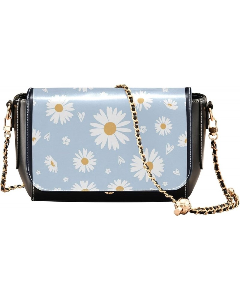 Waterproof PU Leather Shoulder Bag, Flowers Black Black Crossbody Bags for Women Tote Satchel with Chain Strap Daisy Flower C...