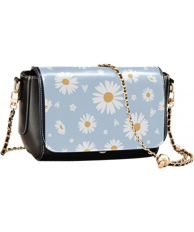 Waterproof PU Leather Shoulder Bag, Flowers Black Black Crossbody Bags for Women Tote Satchel with Chain Strap Daisy Flower C...