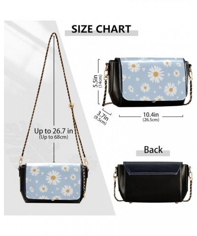 Waterproof PU Leather Shoulder Bag, Flowers Black Black Crossbody Bags for Women Tote Satchel with Chain Strap Daisy Flower C...