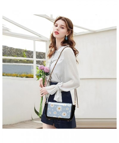 Waterproof PU Leather Shoulder Bag, Flowers Black Black Crossbody Bags for Women Tote Satchel with Chain Strap Daisy Flower C...