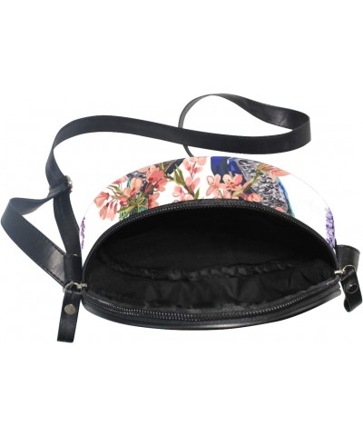 Floral Wisteria Cherry Flowers Peacocks Crossbody Bag Small Canvas Shoulder Round Bag for Women $10.63 Shoulder Bags