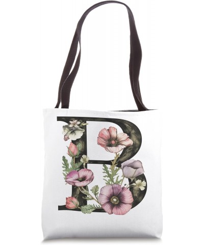 Letter B Vintage Floral Pink Flowers White Tote Bag $8.98 Totes