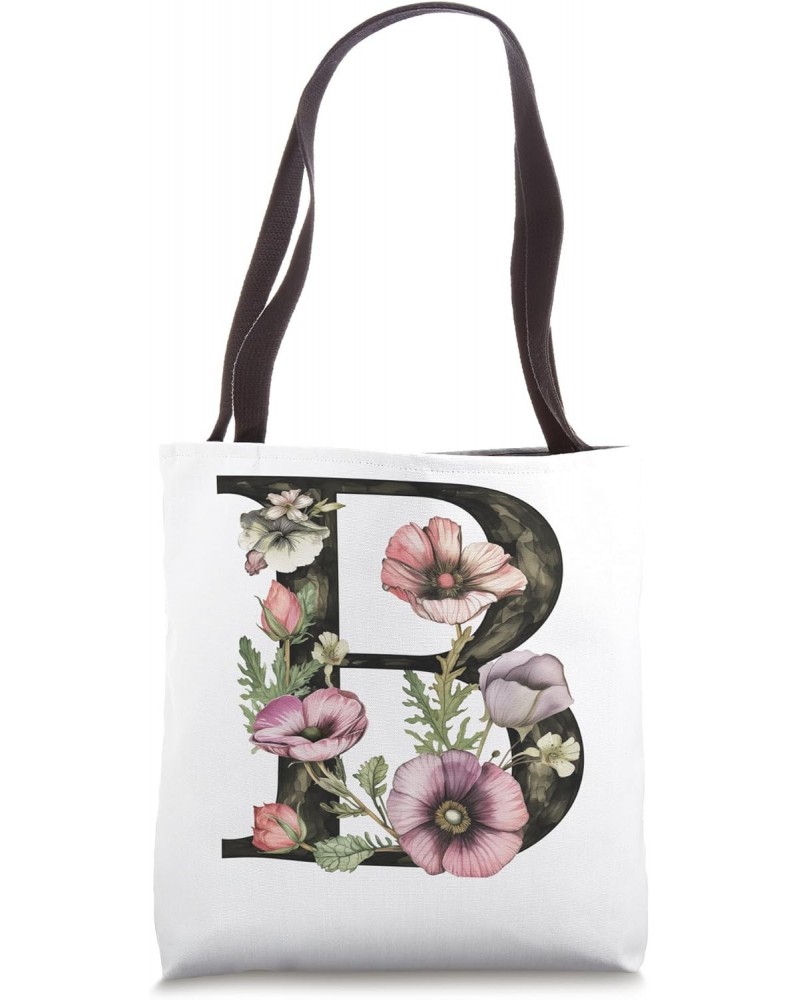 Letter B Vintage Floral Pink Flowers White Tote Bag $8.98 Totes