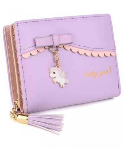 Wallet for Girls Cute Leather Vegan Small Women Tassel Pendant Card Holder Kawaii Coin Purse 1095 1095 Light Purple $10.02 Wa...