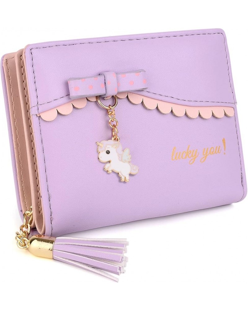 Wallet for Girls Cute Leather Vegan Small Women Tassel Pendant Card Holder Kawaii Coin Purse 1095 1095 Light Purple $10.02 Wa...