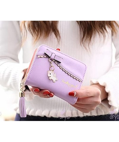 Wallet for Girls Cute Leather Vegan Small Women Tassel Pendant Card Holder Kawaii Coin Purse 1095 1095 Light Purple $10.02 Wa...