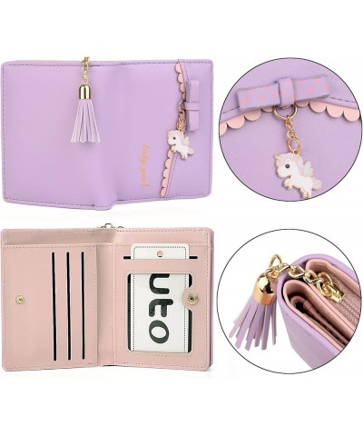 Wallet for Girls Cute Leather Vegan Small Women Tassel Pendant Card Holder Kawaii Coin Purse 1095 1095 Light Purple $10.02 Wa...