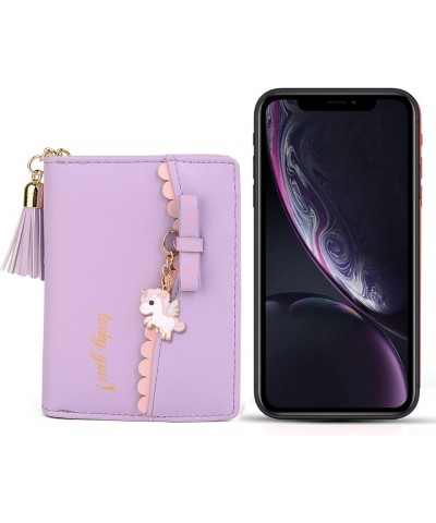 Wallet for Girls Cute Leather Vegan Small Women Tassel Pendant Card Holder Kawaii Coin Purse 1095 1095 Light Purple $10.02 Wa...