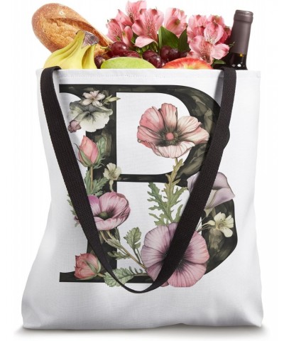 Letter B Vintage Floral Pink Flowers White Tote Bag $8.98 Totes