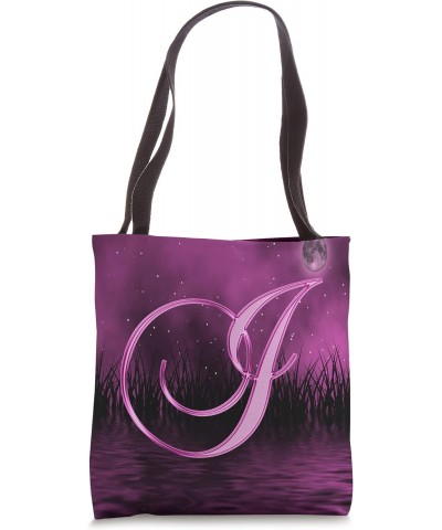 I Pink Night Dark Moon Stars Water Sky Initial Letter Name Tote Bag $8.96 Totes